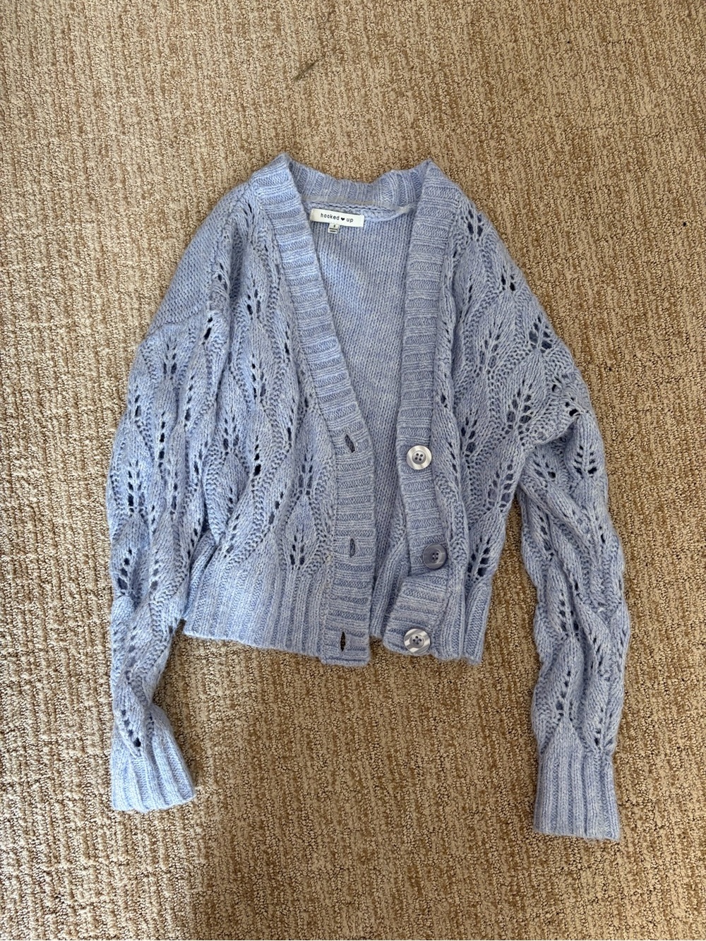 Soft Lavender Open-Knit Button Cardigan Sweater